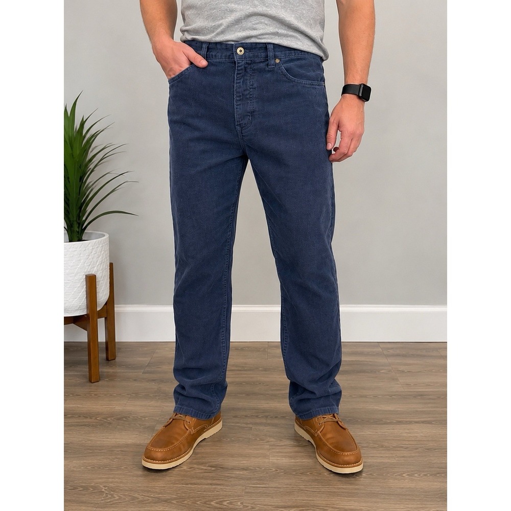 Tailor Vintage Men's Blue Corduroy Pants Size 38x30 Straight Leg Cotton